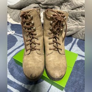 Tan Laced-Up Heeled Combat Boots Size 9